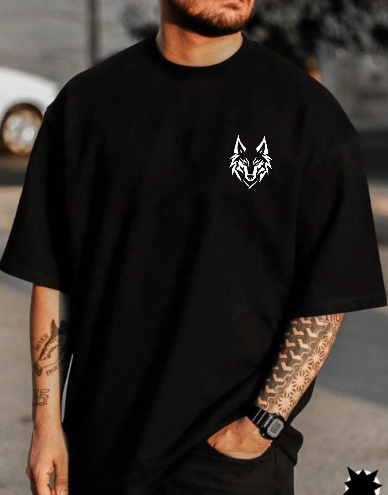  ekadravin Cotton Oversized Fit Printed Half Sleeves Men's Round T-Shirt - Black ( Pack of 1 )