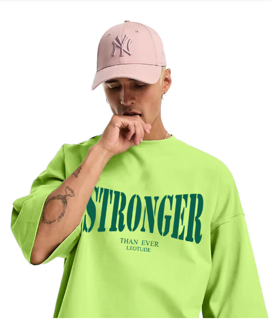 Leotude Men Cotton Blend Oversized Fit Printed T-Shirt ( Green )