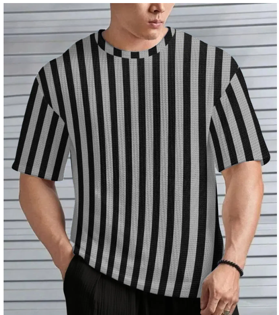        Hover to zoom KAJARU Men Polyester Regular Fit Striped T-Shirt ( Melange Grey )