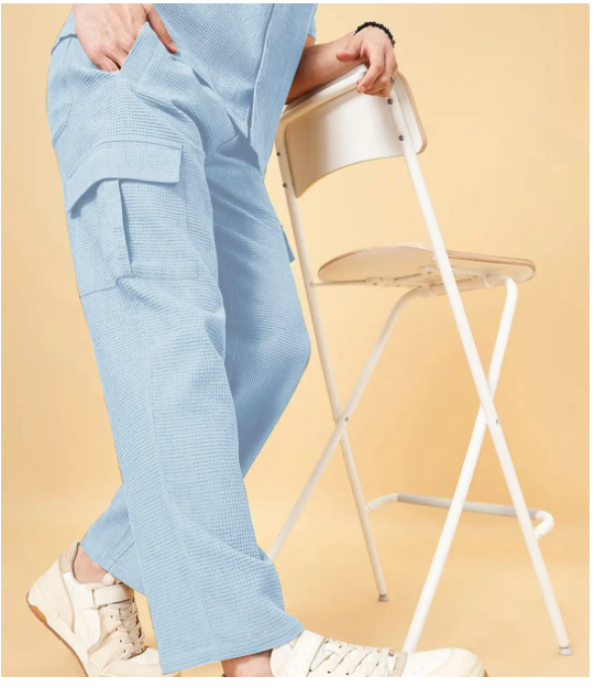 INDICLUB Loose Flat Men's Cargos - Light Blue ( Pack of 1 )