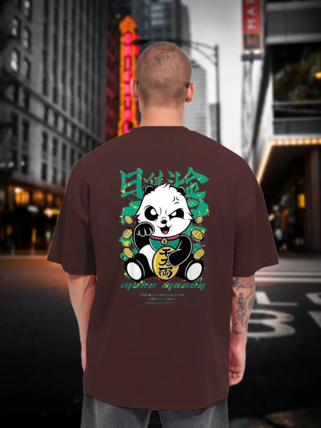 dos hermanos Men Cotton Blend Oversized Fit Printed T-Shirt ( Brown )