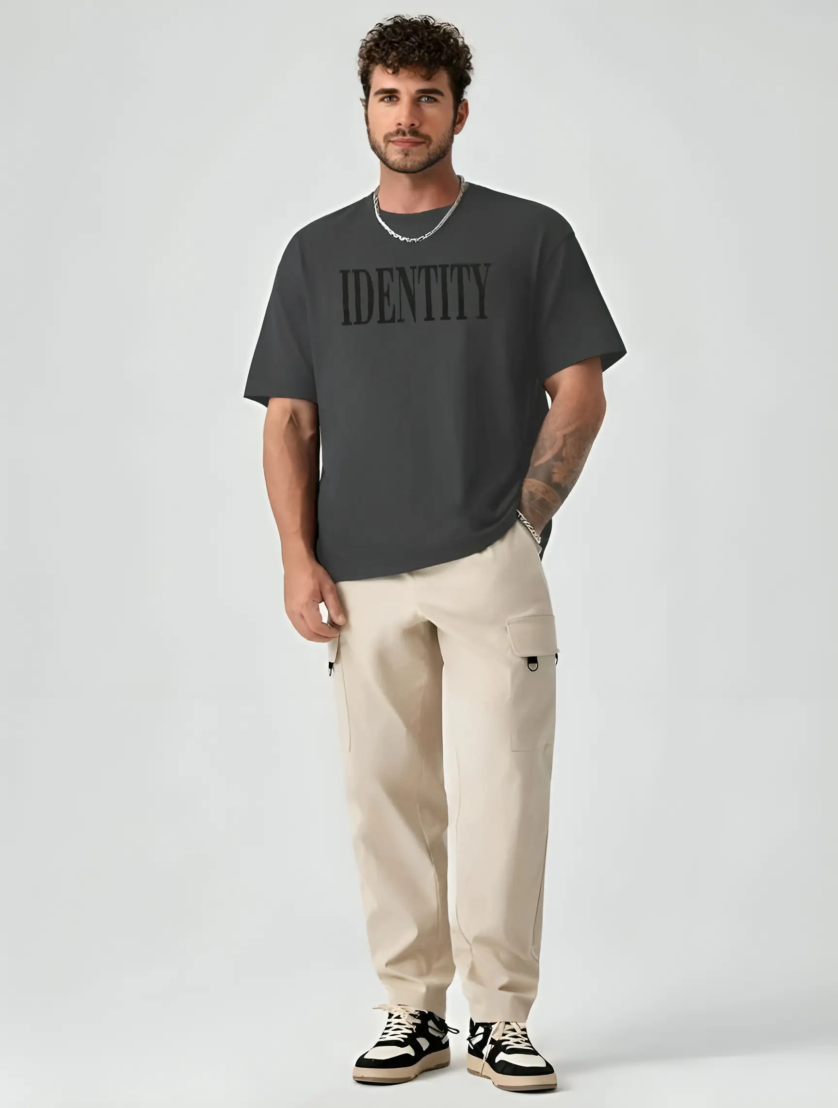  LEWEL Cotton Blend Oversized Fit Printed Half Sleeves Men's Round T-Shirt - Grey ( Pack of 1 )