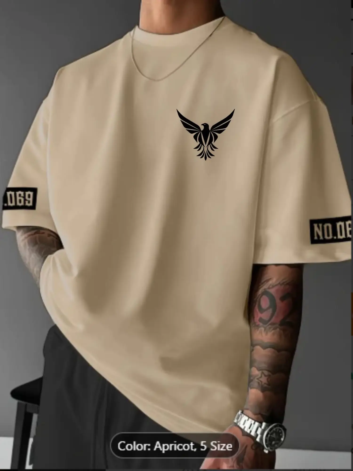 Vamsi Men Cotton Blend Relaxed Fit Printed T-Shirt ( Beige )