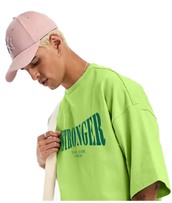 Leotude Men Cotton Blend Oversized Fit Printed T-Shirt ( Green )