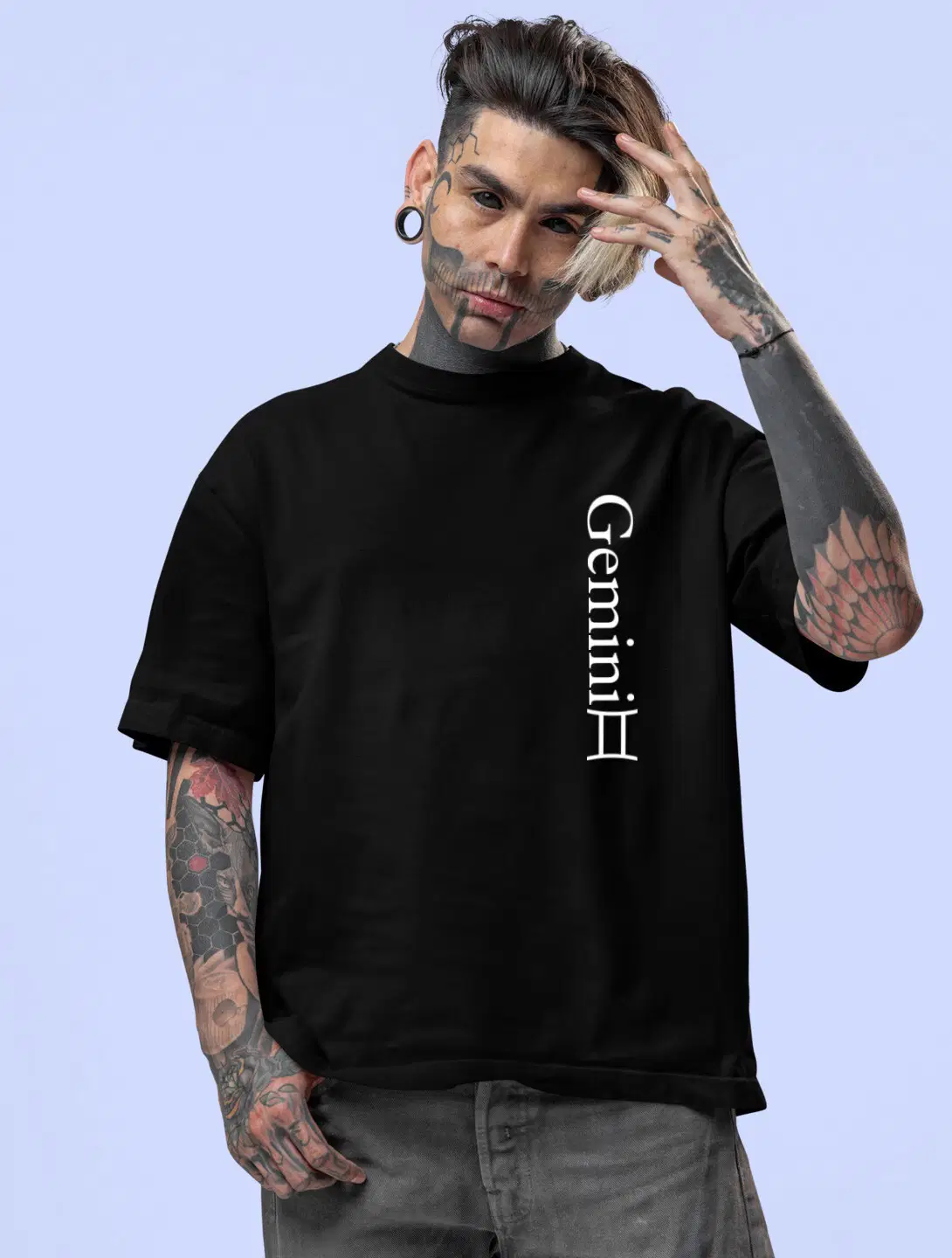 dos hermanos Men Cotton Blend Oversized Fit Printed T-Shirt ( Black )