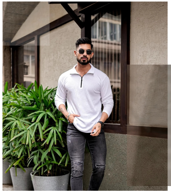  Kushi flyer Cotton Blend Regular Fit Printed Full Sleeves Men's Mandarin Collar T-Shirt - White ( Pack of 1 )