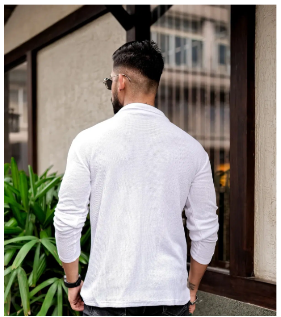  Kushi flyer Cotton Blend Regular Fit Printed Full Sleeves Men's Mandarin Collar T-Shirt - White ( Pack of 1 )