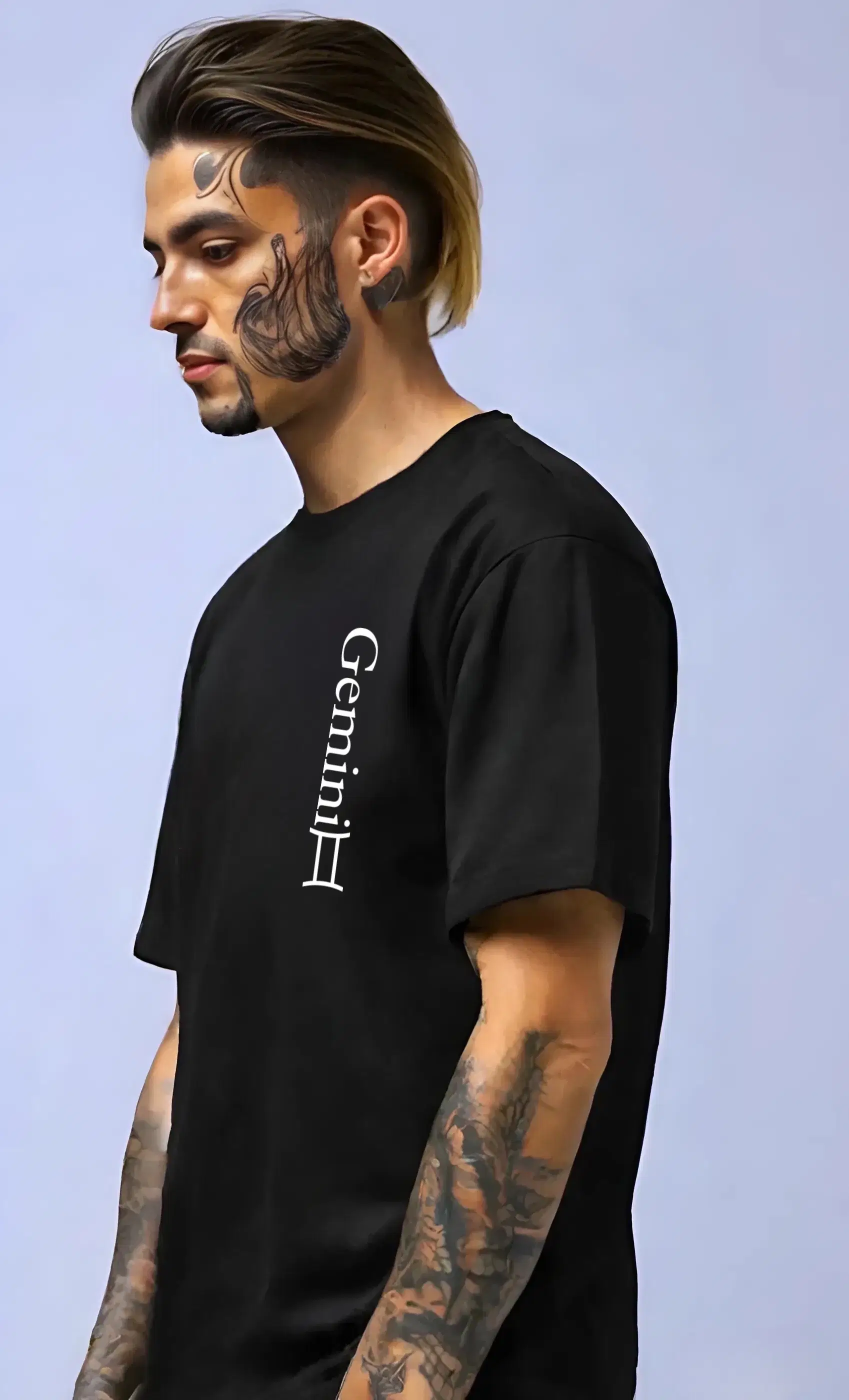 dos hermanos Men Cotton Blend Oversized Fit Printed T-Shirt ( Black )