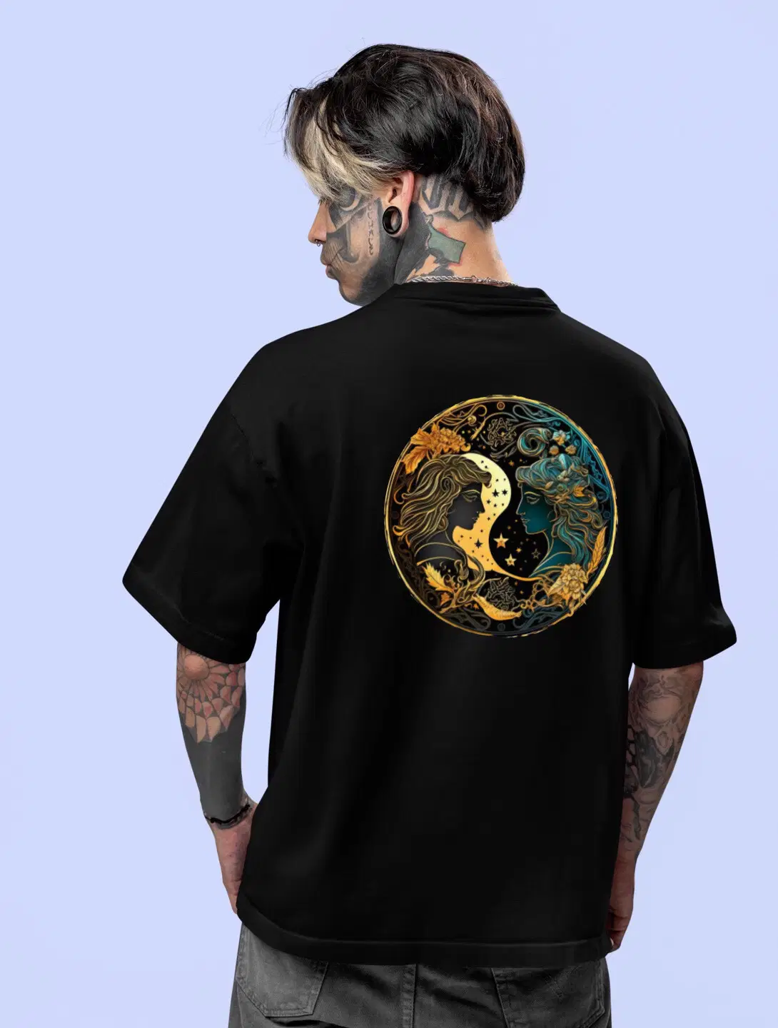 dos hermanos Men Cotton Blend Oversized Fit Printed T-Shirt ( Black )