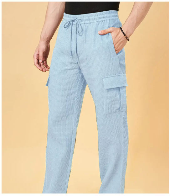 INDICLUB Loose Flat Men's Cargos - Light Blue ( Pack of 1 )
