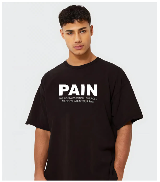 LEWEL Cotton Blend Oversized Fit Printed 3/4th Sleeves Men's Round T-Shirt - Black ( Pack of 1 )