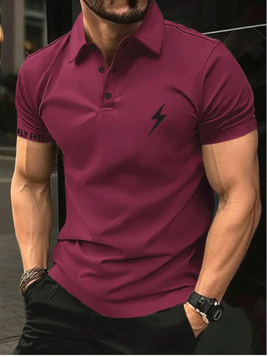 KRSTITCH Pack of 1 Cotton Blend Regular Fit Solid Half Sleeves Men's Polo T Shirt ( Purple )