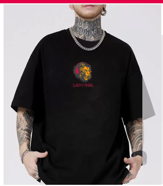 Leotude Men Cotton Blend Oversized Fit Printed T-Shirt ( Black )