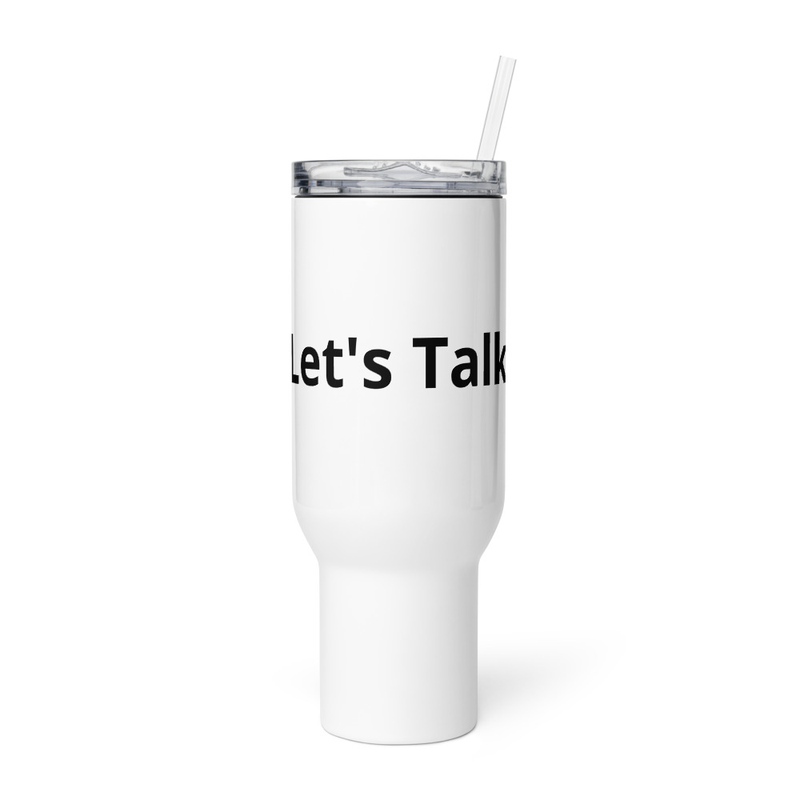 "Let's Talk" Travel mug with a handle