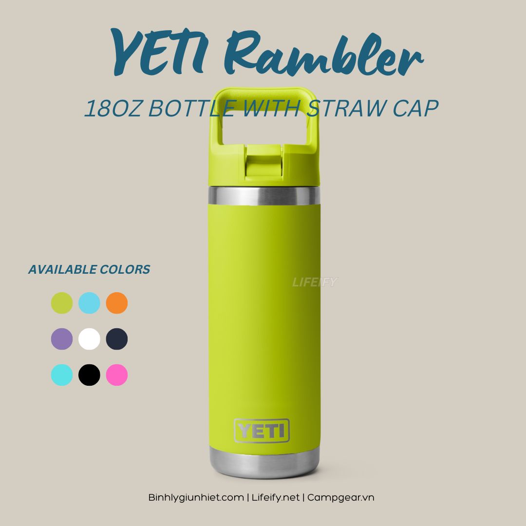 Bình Giữ Nhiệt YETI Rambler 18oz (532ml) Bottle Straw Cap