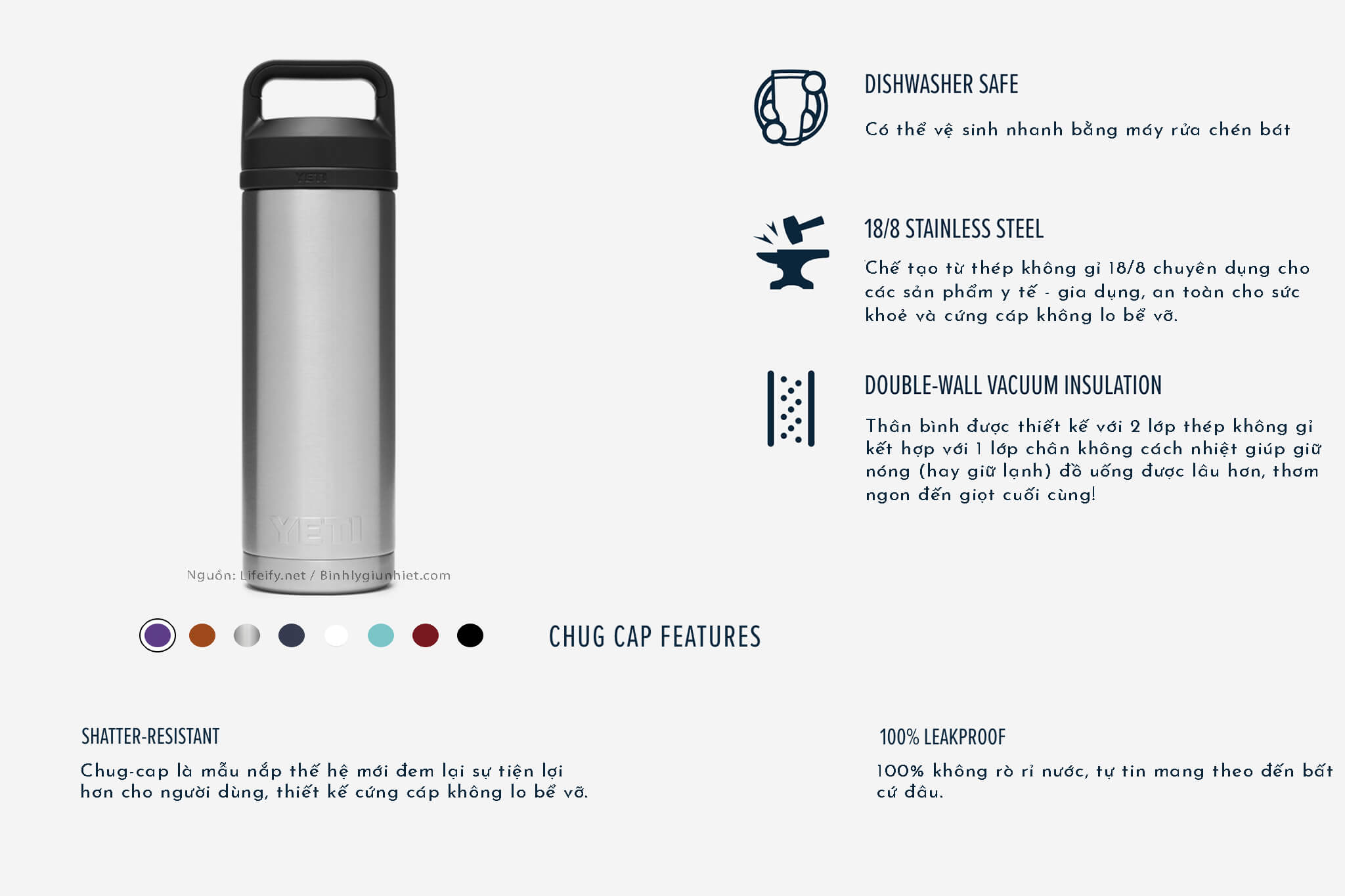 Bình Giữ Nhiệt Yeti 18oz ( 532 ml ) Bottle Chug Cap 