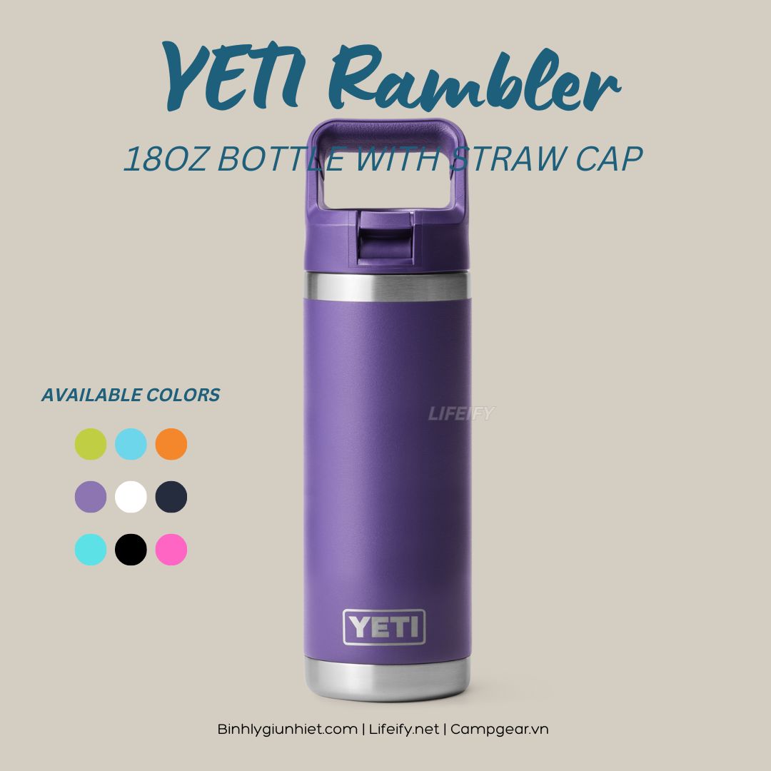 Bình Giữ Nhiệt YETI Rambler 18oz (532ml) Bottle Straw Cap