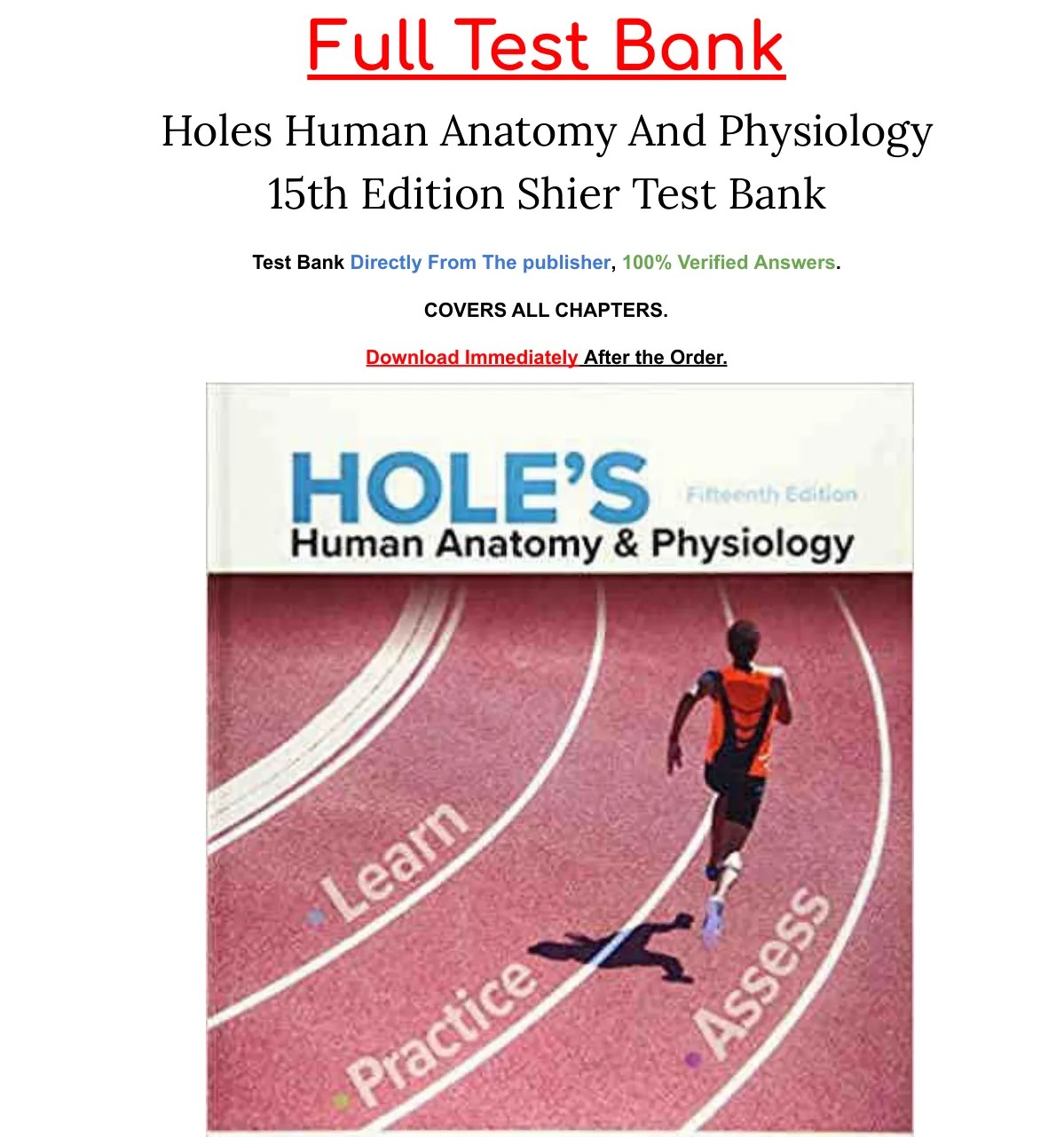 Holes Human Anatomy And Physiology 15th Edition Shier Test Bank