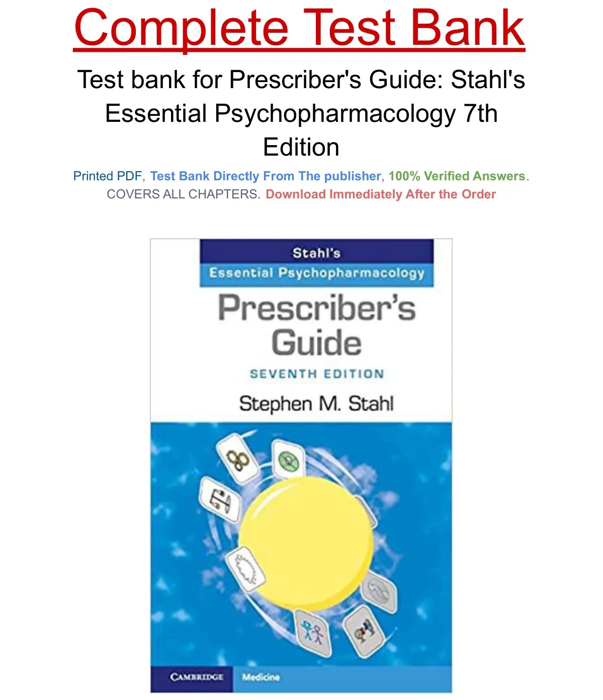 Test bank for Prescriber's Guide: Stahl's Essential Psychopharmacology 7th Edition