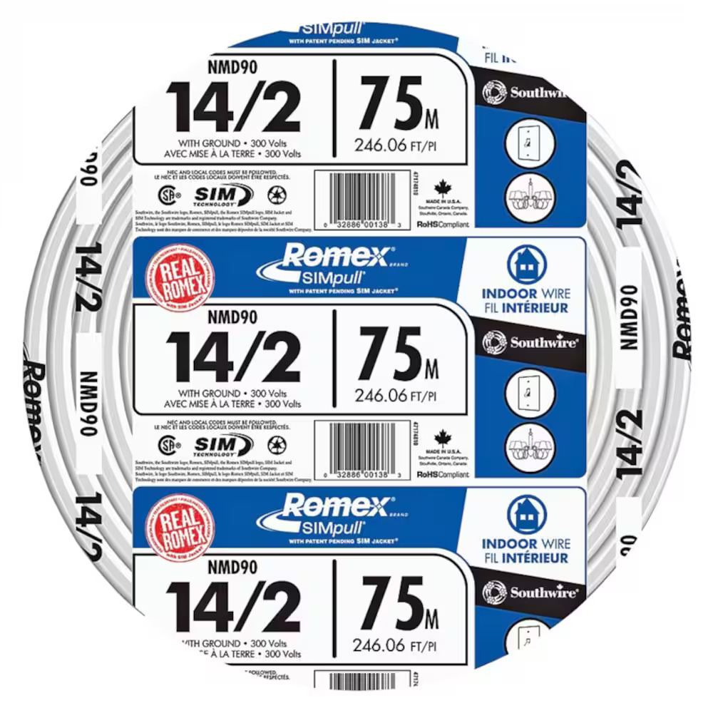 Southwire 14/2 NMD90 75M SIMpull Electrical Wire – White