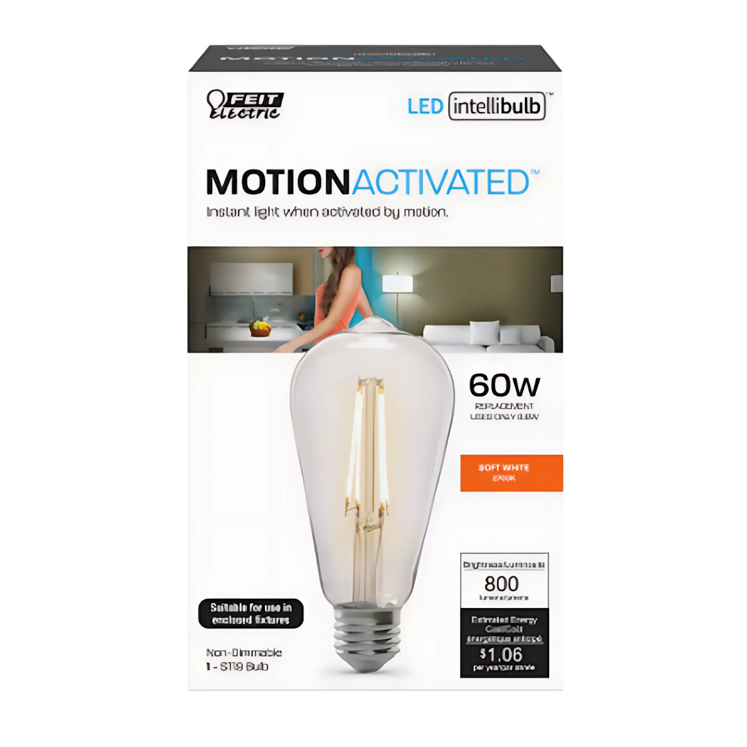 Feit Electric 60W Equivalent ST19 Motion Activated LED Bulb, 2700K Soft White (4-Pack)