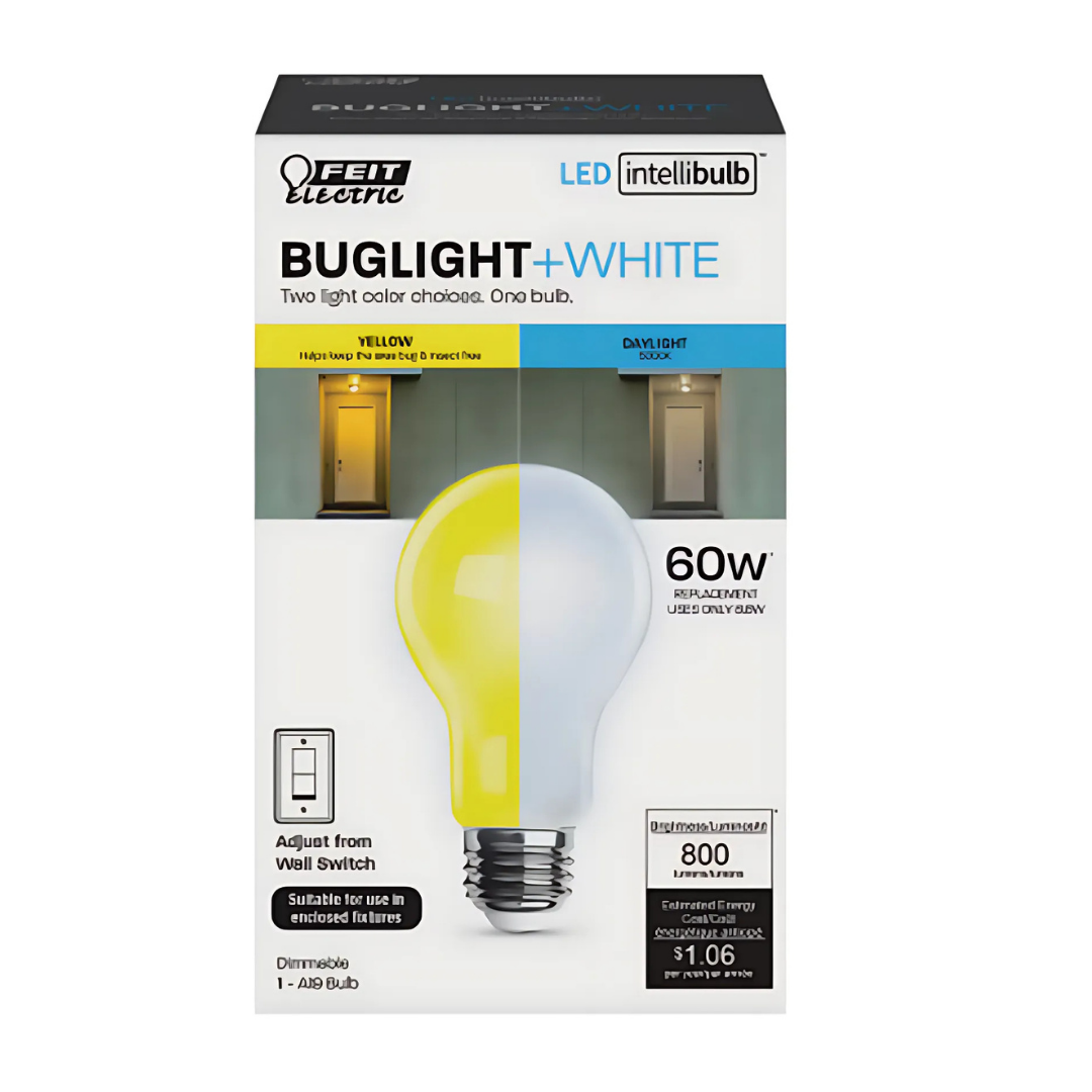 Feit Electric 60W Equivalent A19 Bug Light + Daylight LED Bulb (4-Pack)