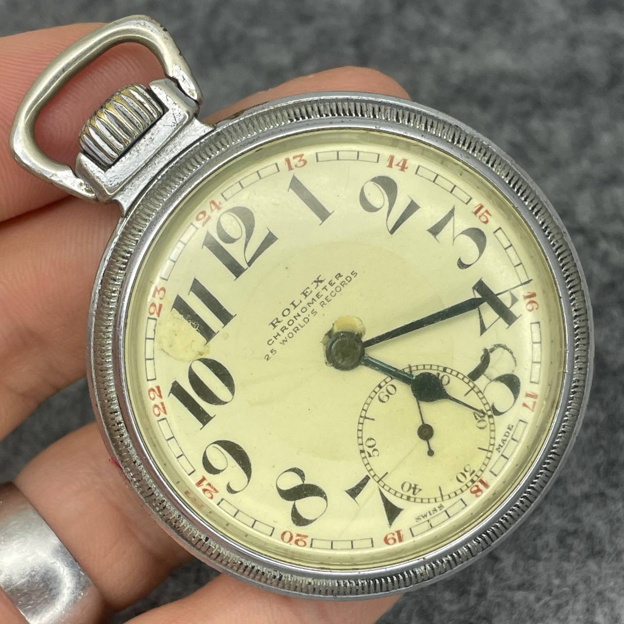RARO VINTAGE ROLEX CHRONOMETER RAILROAD BOLSILLO CUERDA MANUAL Ca 1930