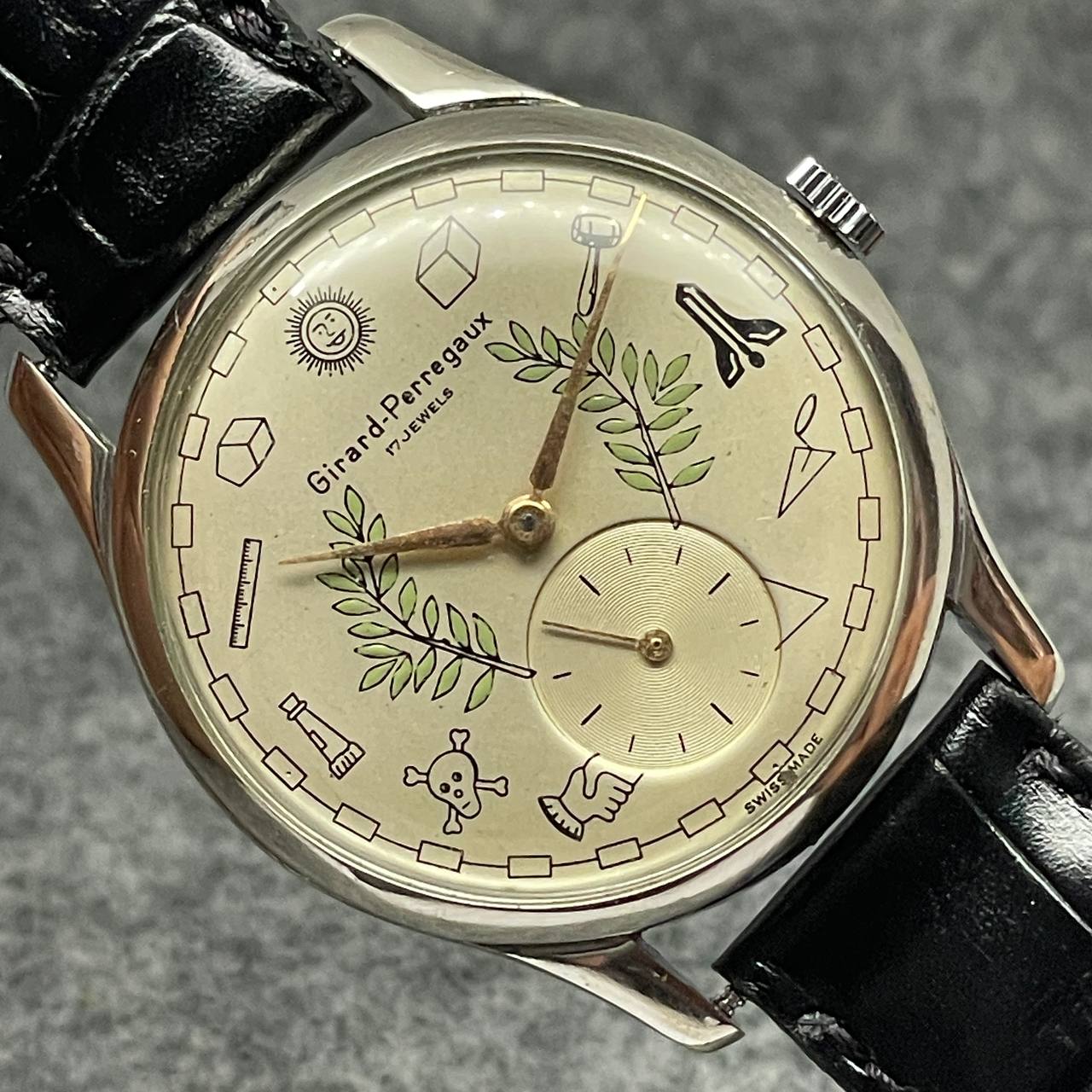 VINTAGE GIRARD PERREGAUX CUSTOM CAL 27 CUERDA MANUAL MASONICO Ca 1950