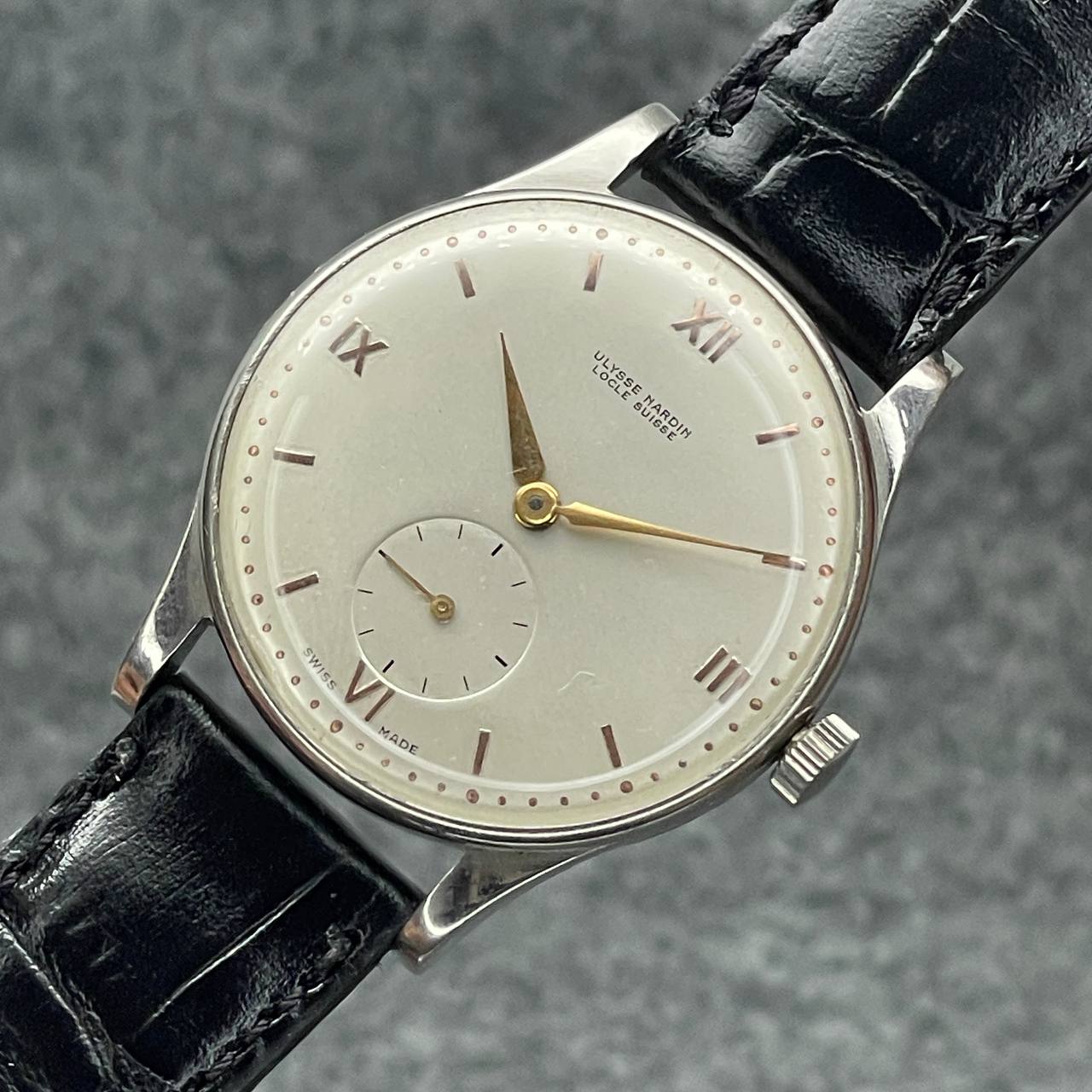 VINTAGE ULYSSE NARDIN ACERO INOXIDABLE CUERDA MANUAL 35MM Ca 1950