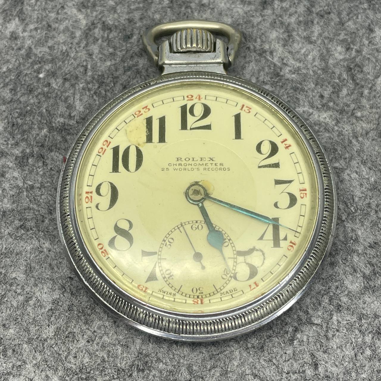 RARO VINTAGE ROLEX CHRONOMETER RAILROAD BOLSILLO CUERDA MANUAL Ca 1930