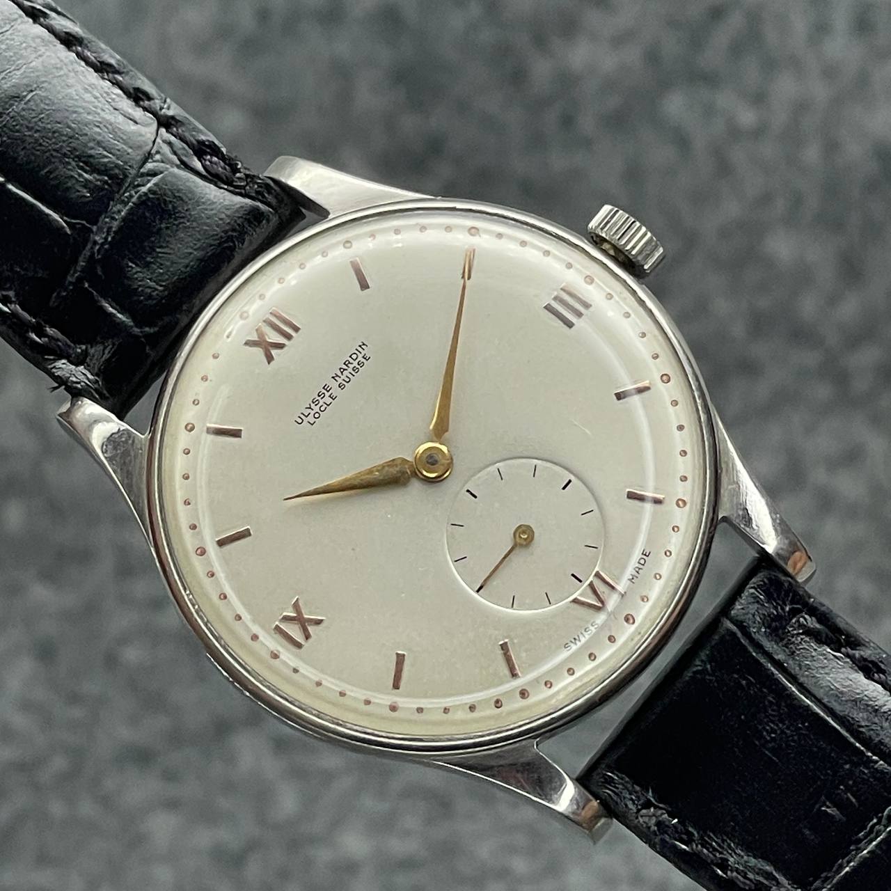 VINTAGE ULYSSE NARDIN ACERO INOXIDABLE CUERDA MANUAL 35MM Ca 1950