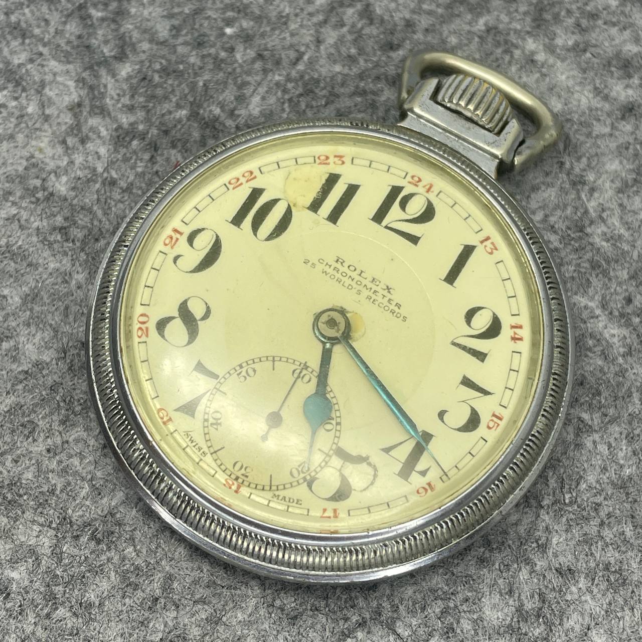 RARO VINTAGE ROLEX CHRONOMETER RAILROAD BOLSILLO CUERDA MANUAL Ca 1930