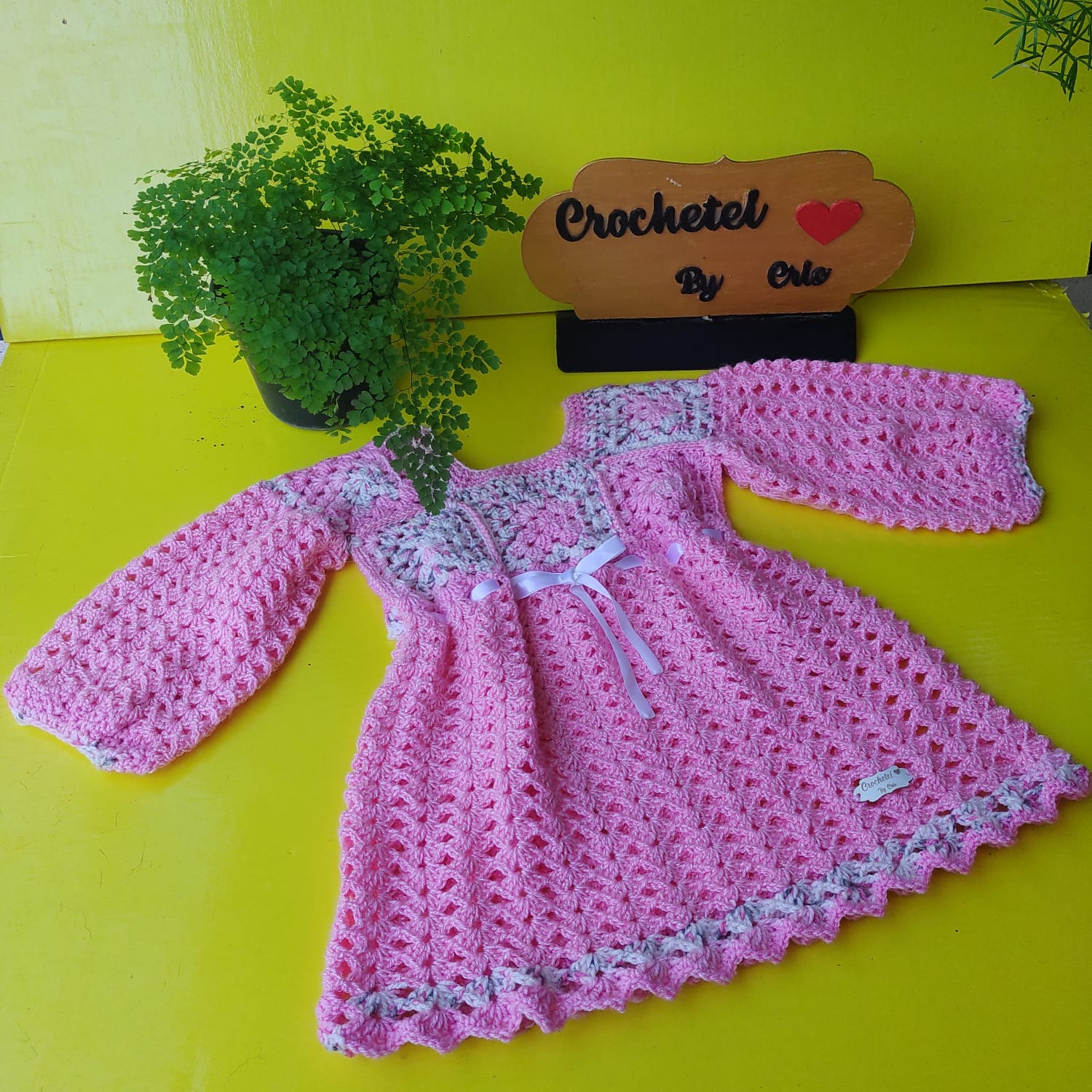 Vestido de crochê infantil rosa