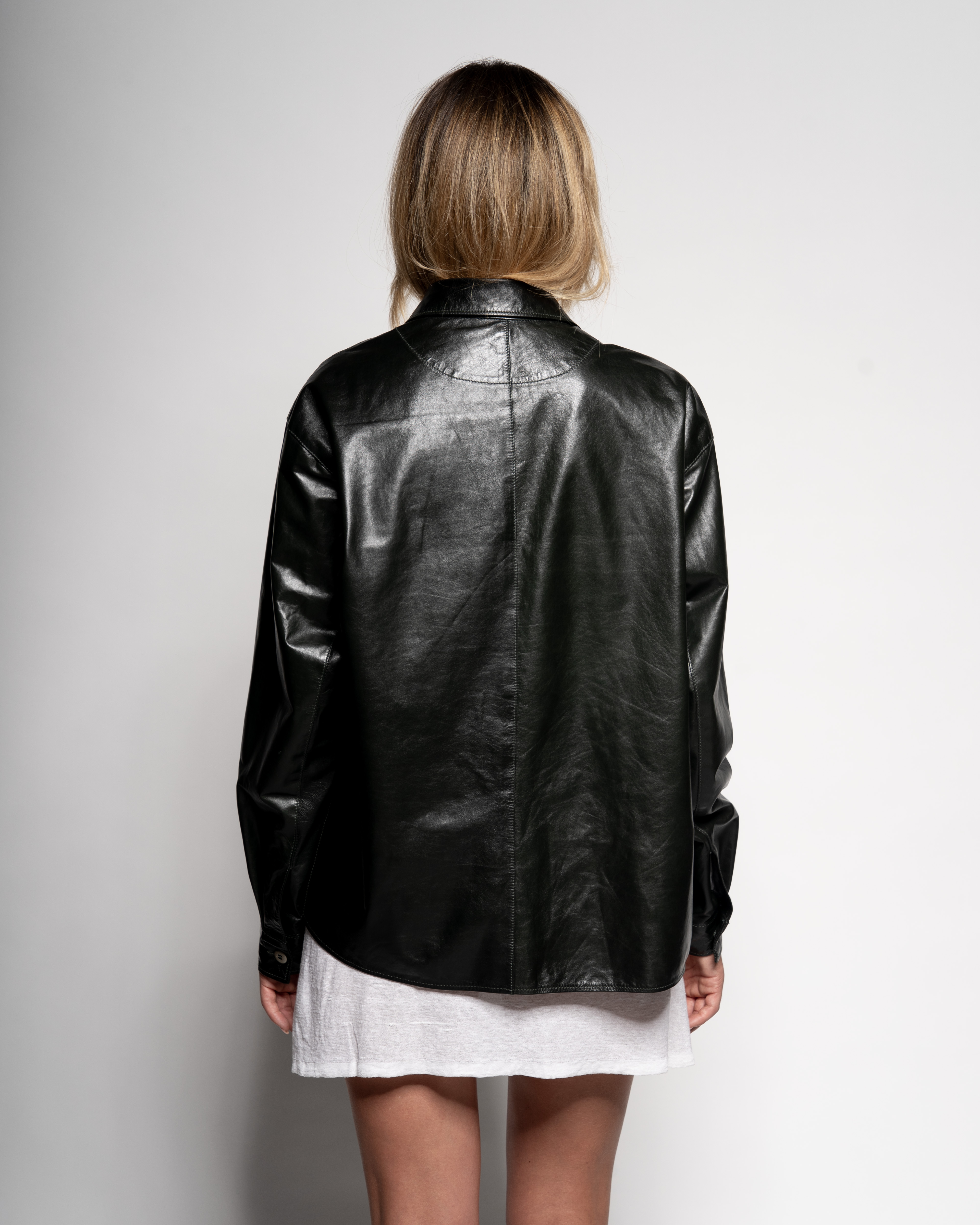 Leather shirt jacket