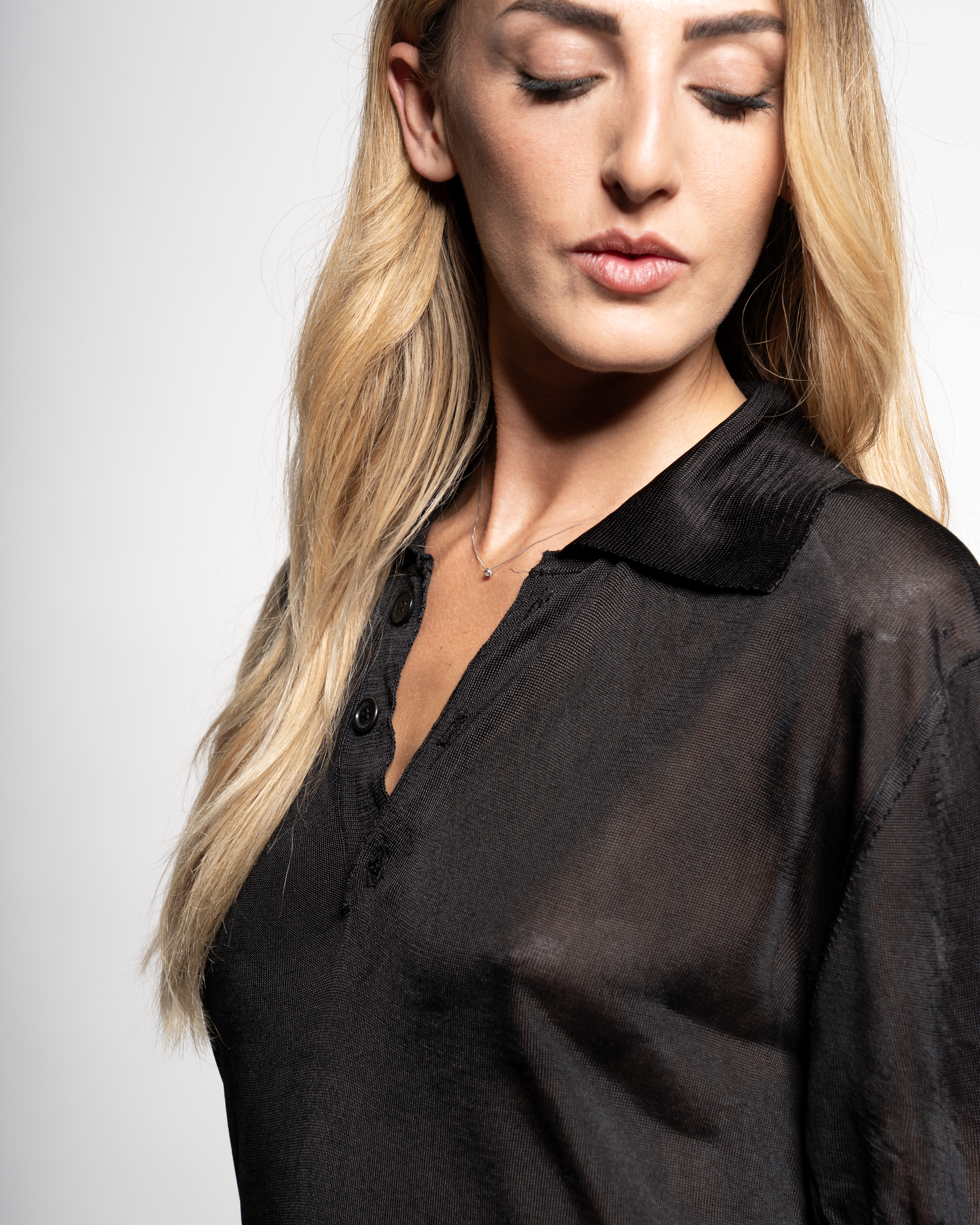 Fine knit Polo black shirt