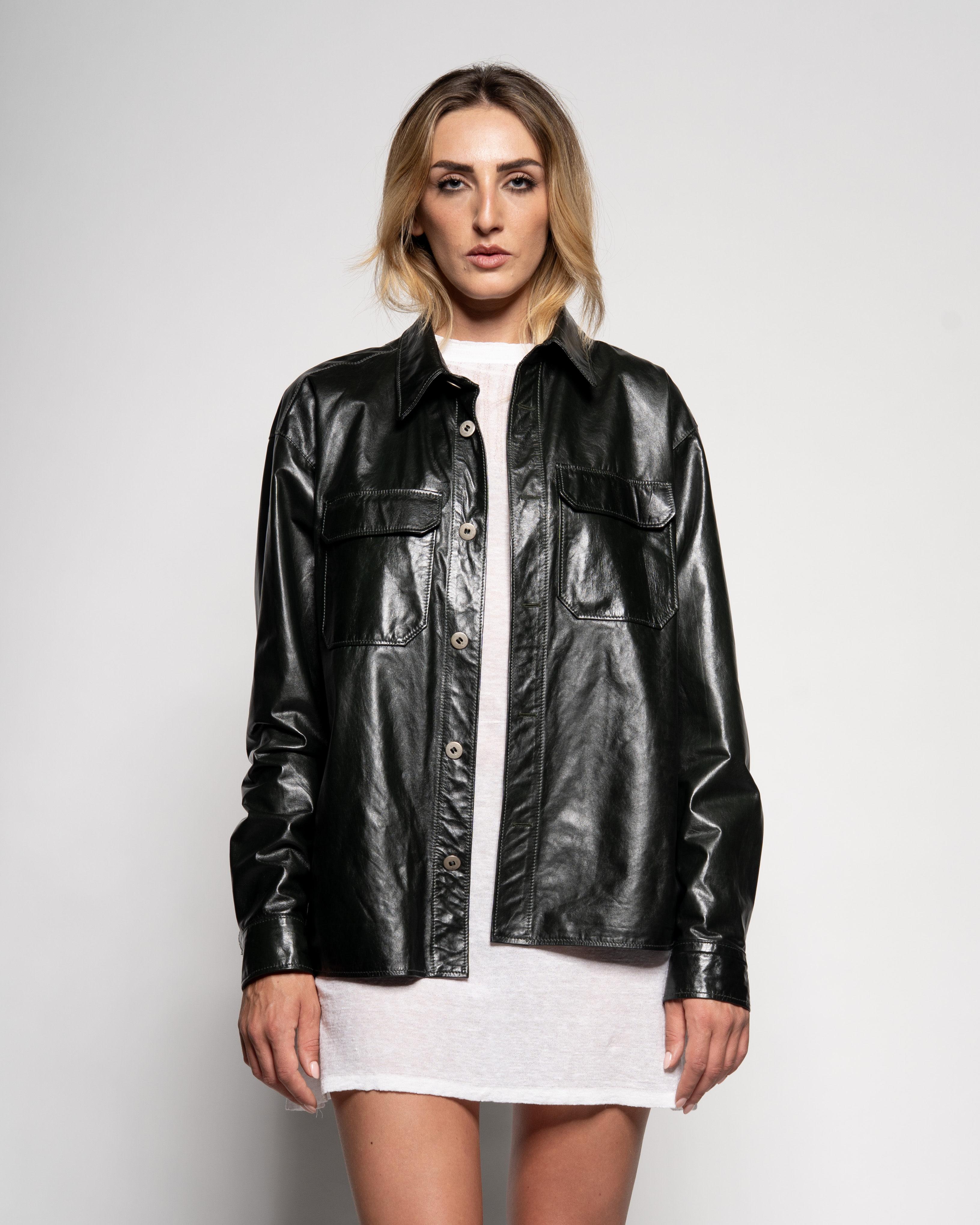 Leather shirt jacket