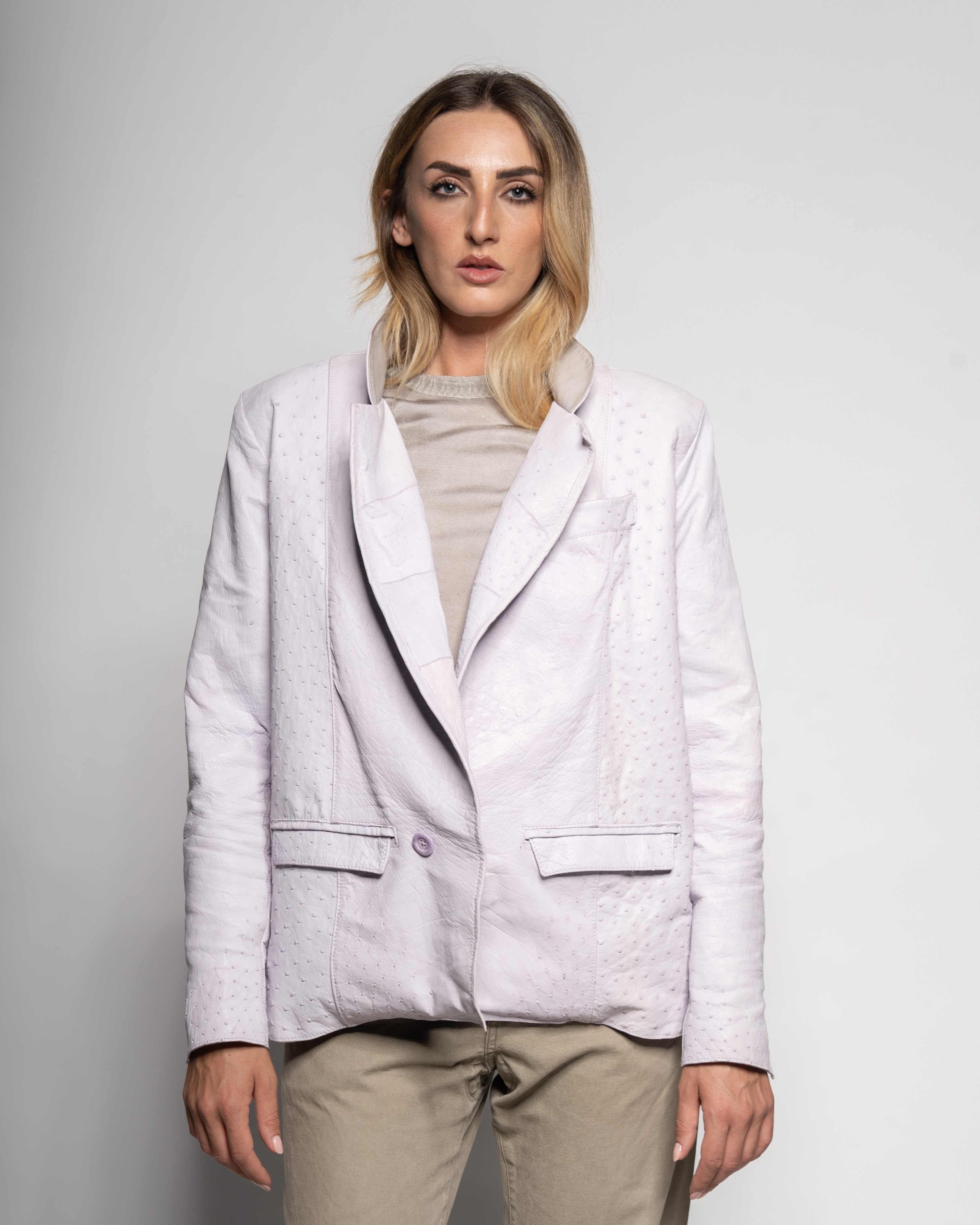 one button ostrich jacket