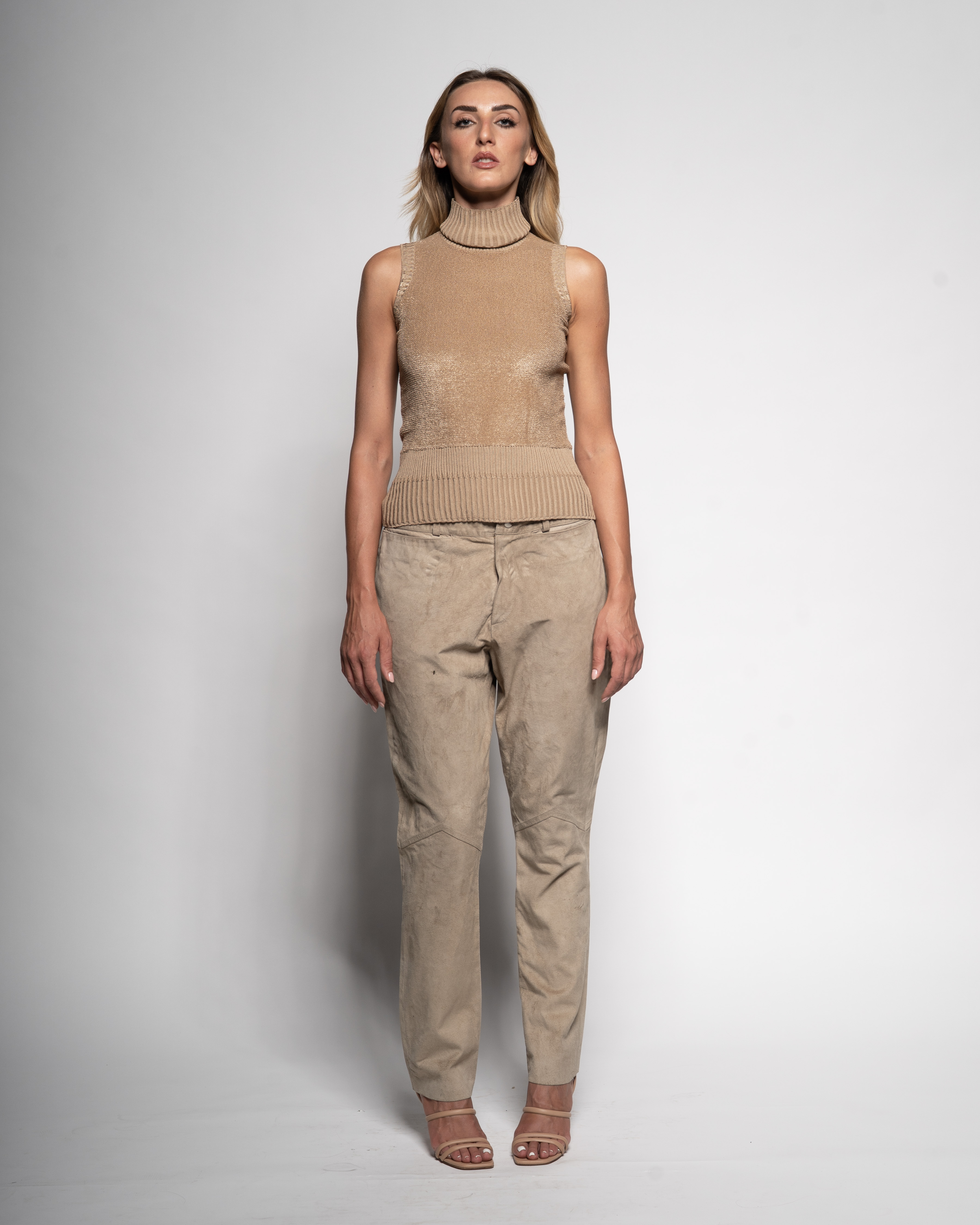 Fur-knit turtle-neck vest