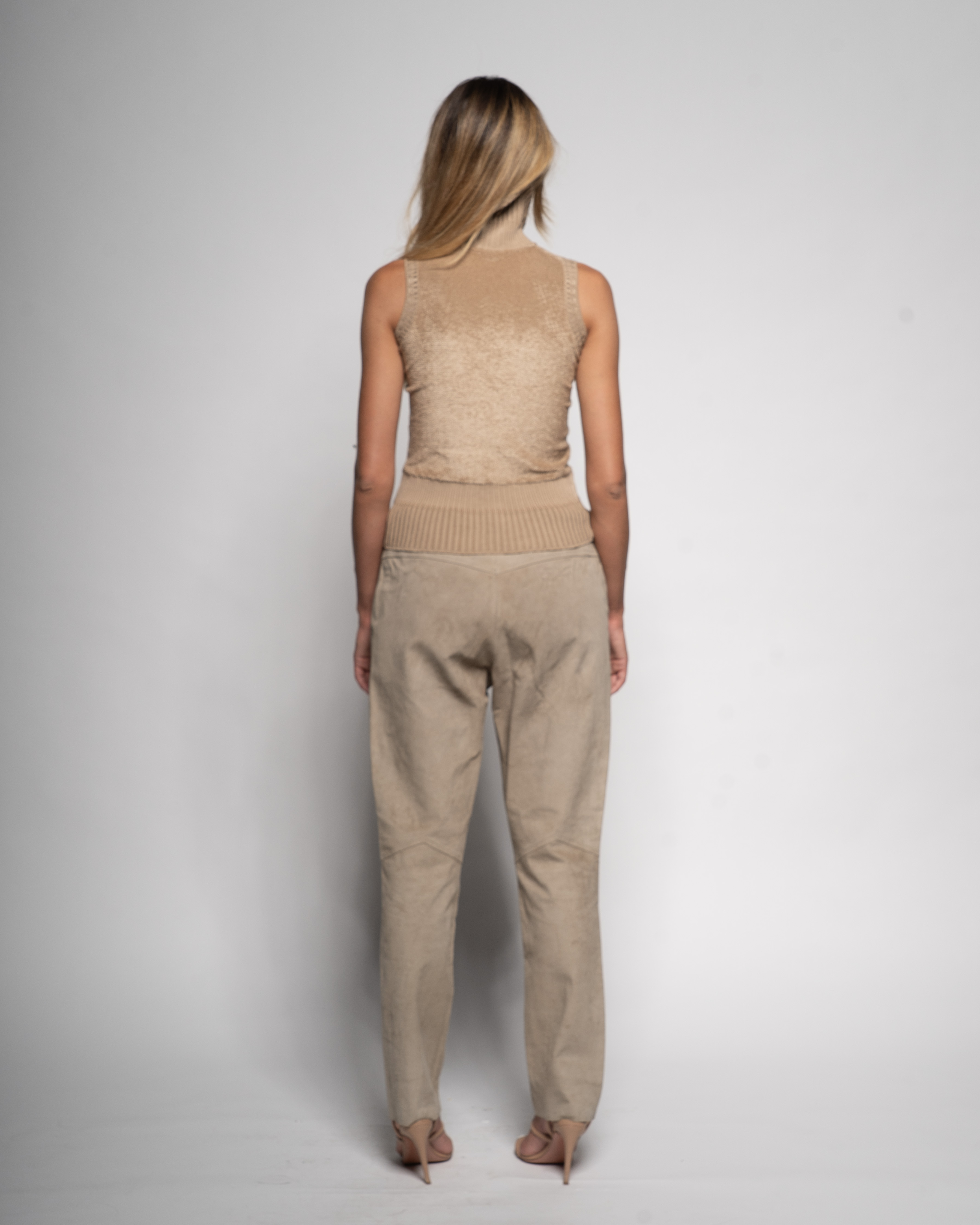 Fur-knit turtle-neck vest