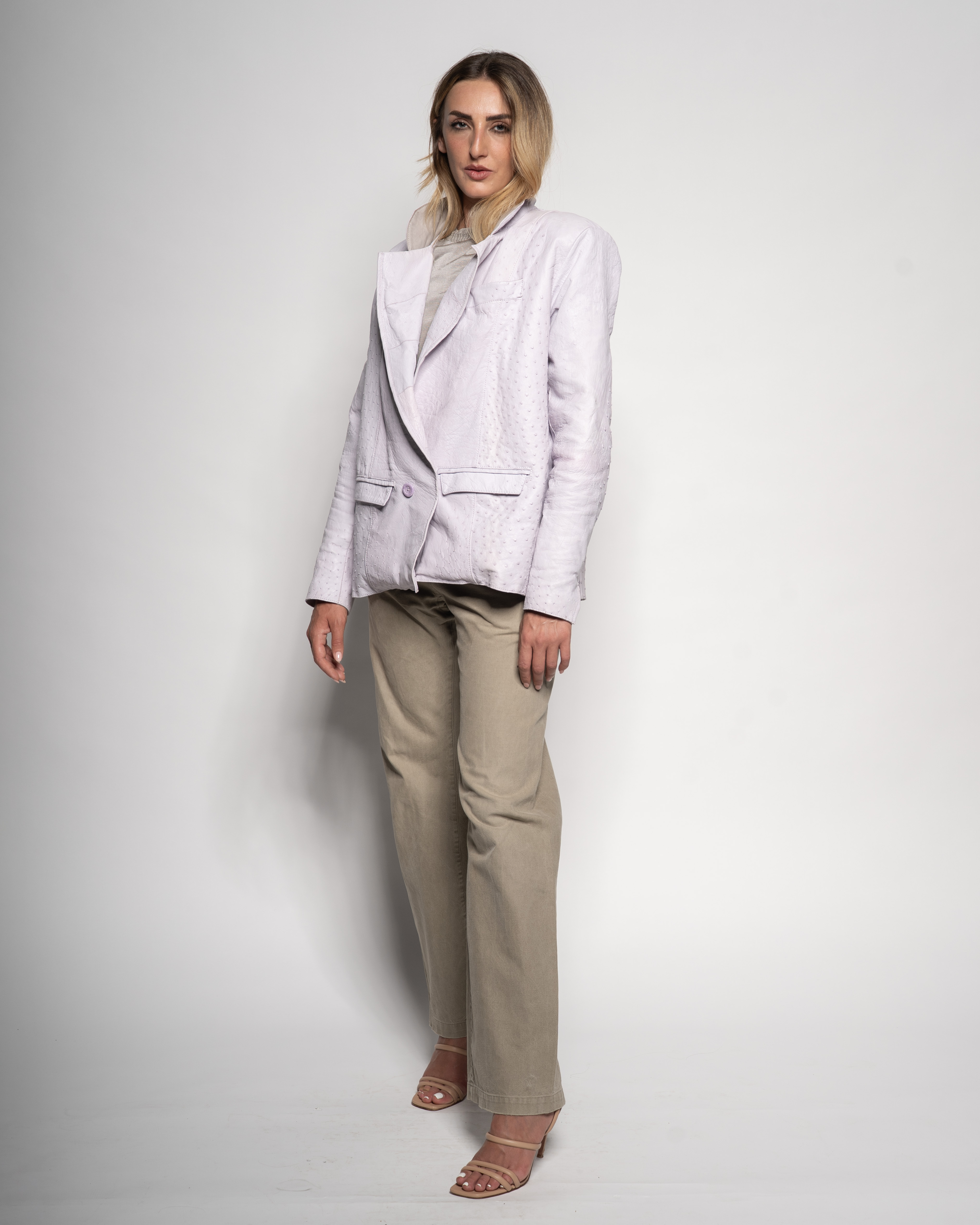 one button ostrich jacket