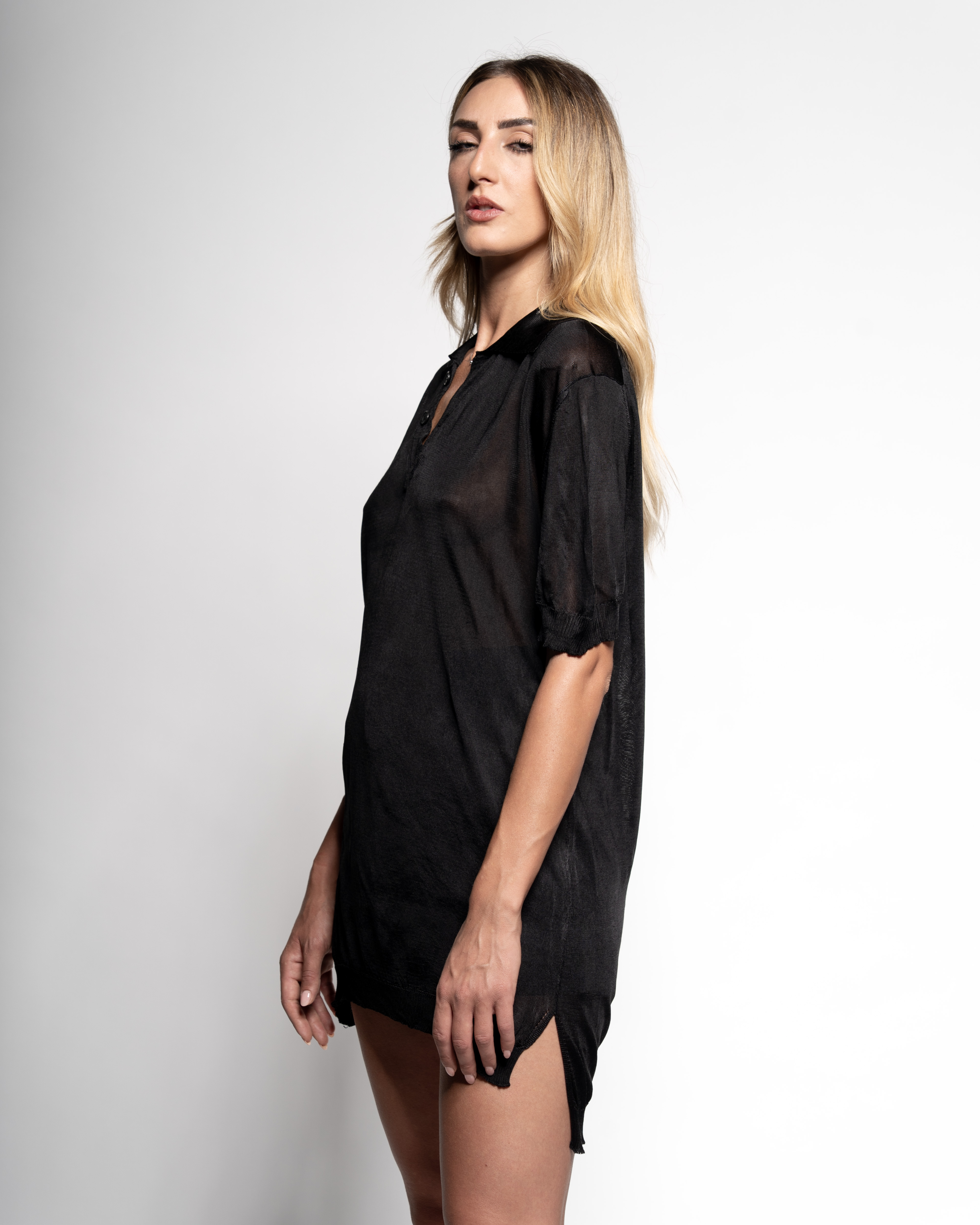 Fine knit Polo black shirt