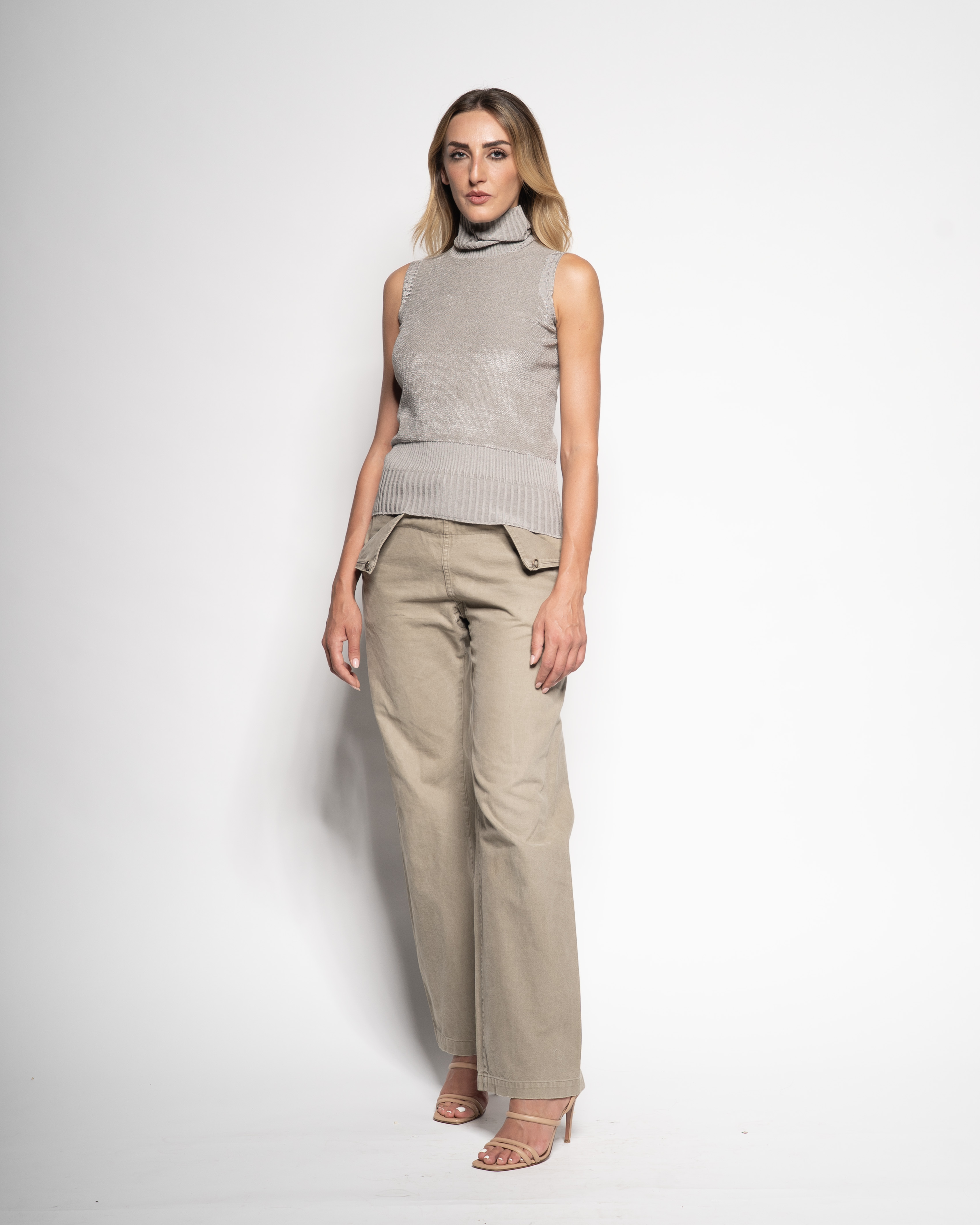 Fur-knit turtle-neck vest