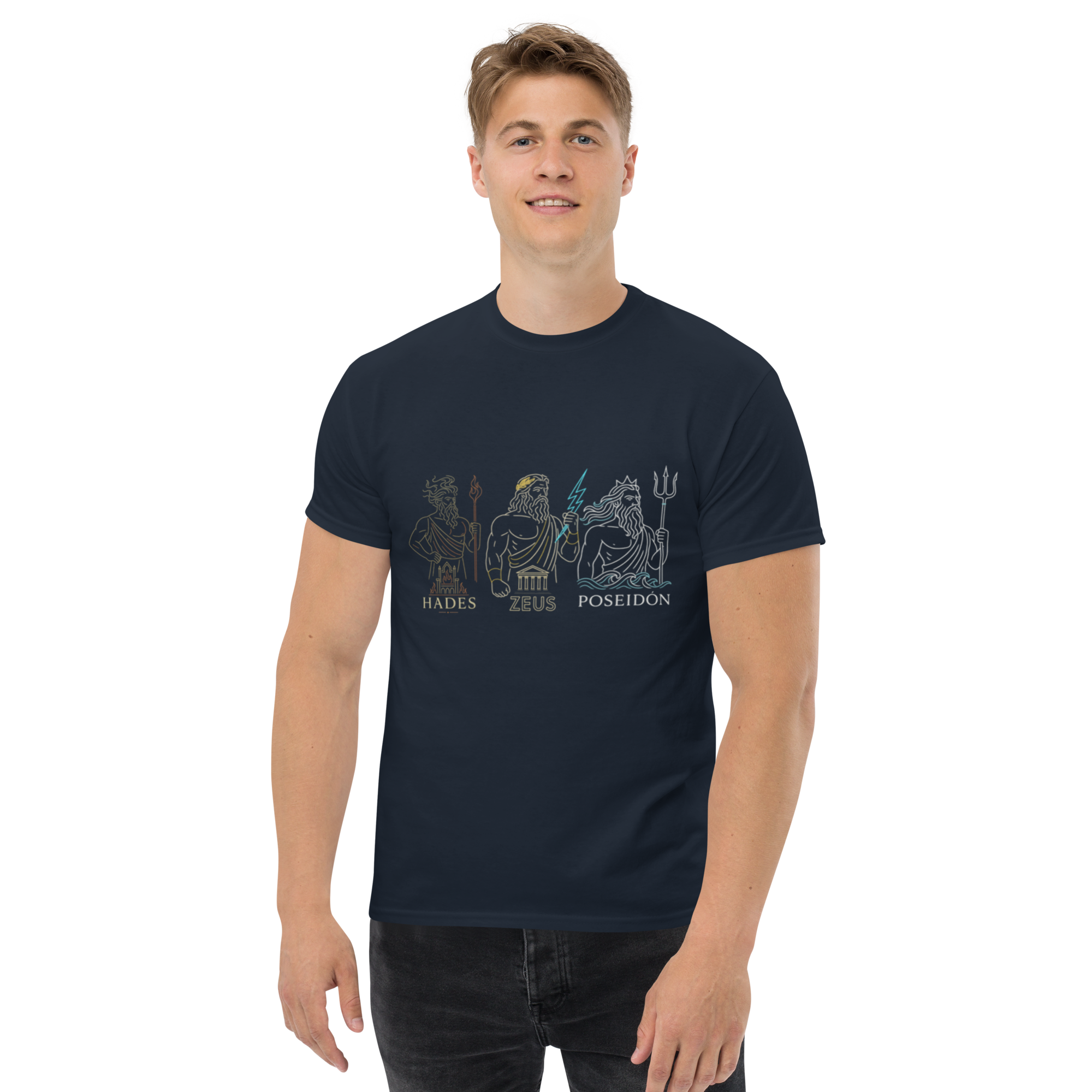 Camiseta Básica Trío Olímpico – Zeus, Poseidón y Hades