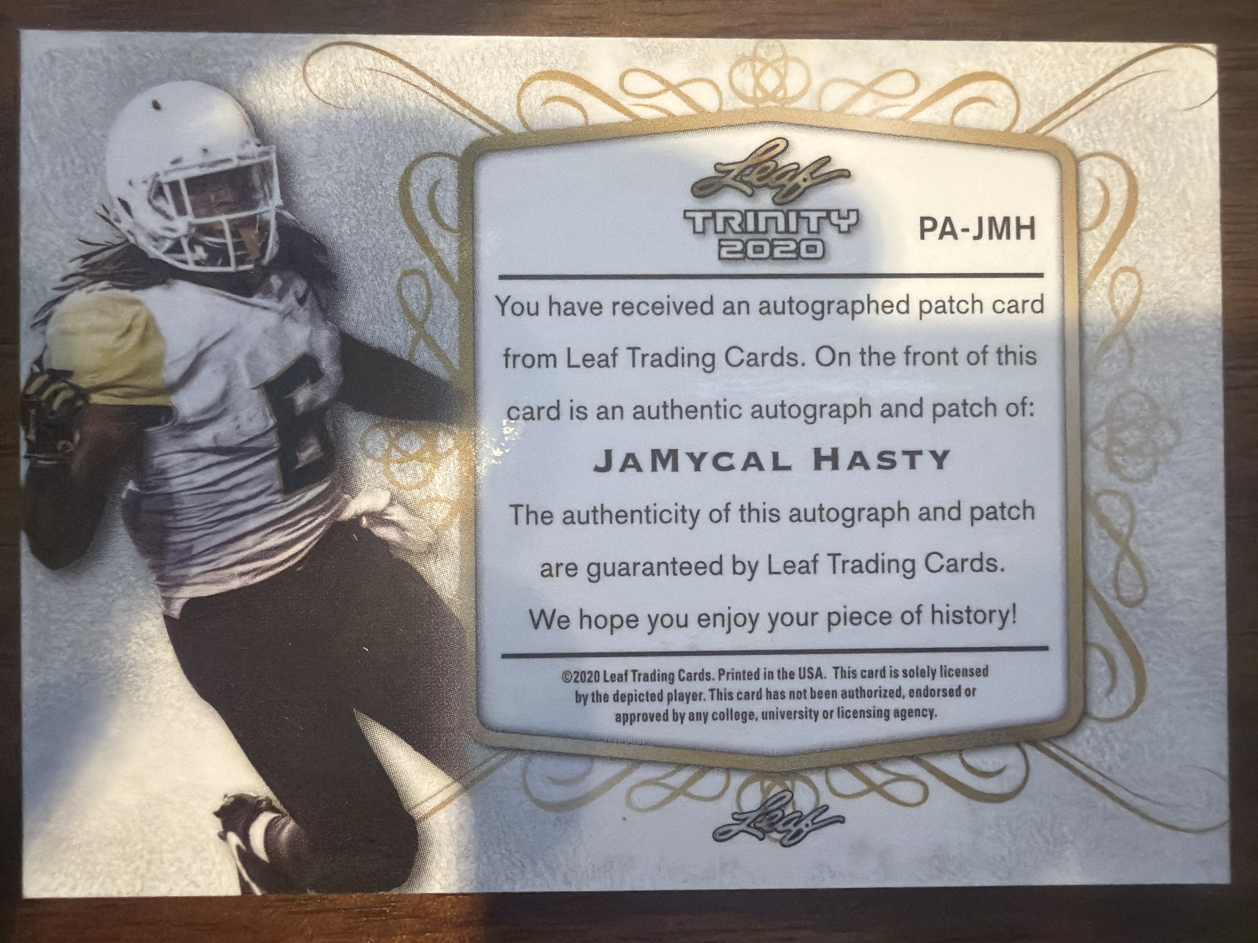Leaf Trinity 2020 Jamycal Hasty Patch Autograph Card