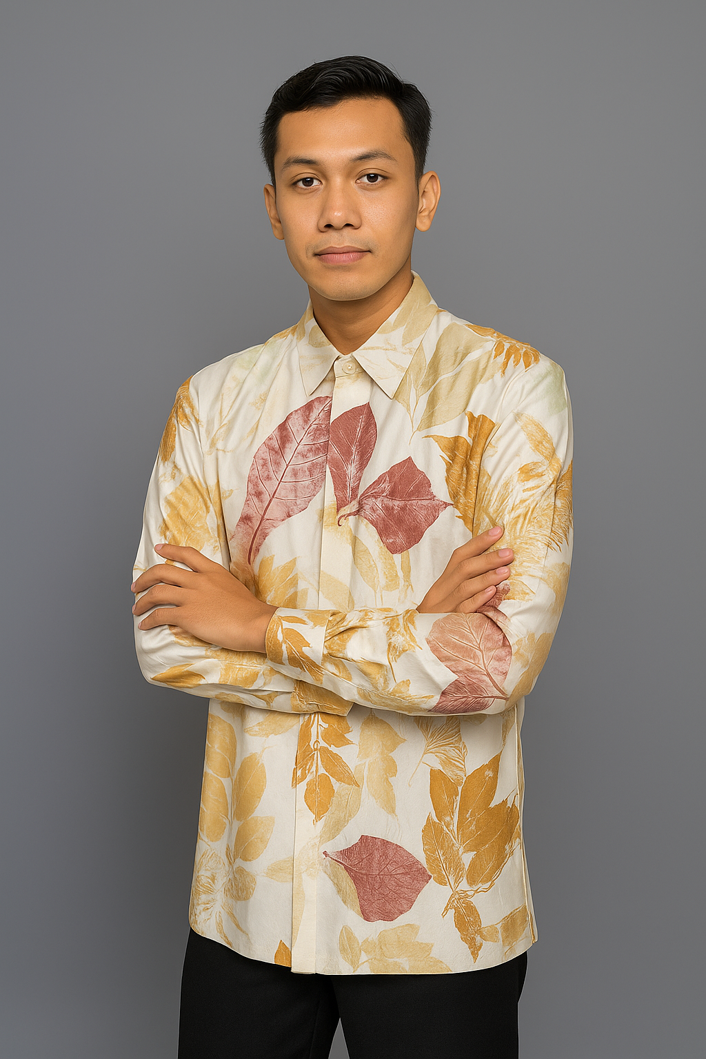 Kemeja Motif Daun Pria