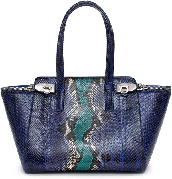 Salvatore Ferragamo Python Verve Tote Purple Silver Bag