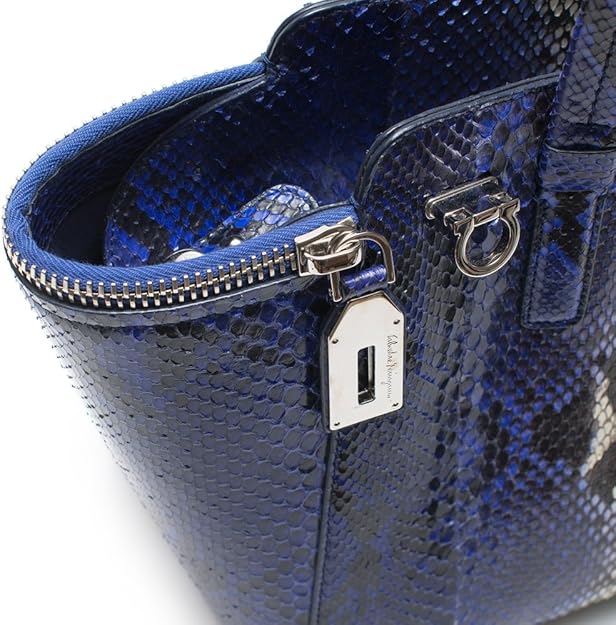 Salvatore Ferragamo Python Verve Tote Purple Silver Bag