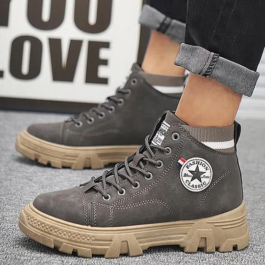 MEN'S STYLISH HIGH TOP THICK SOLE WORK STYLE SHOES