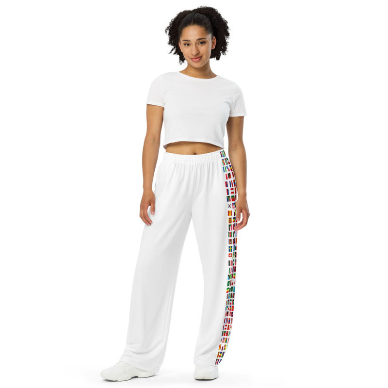 White Women's Joggers with Flag Stripe