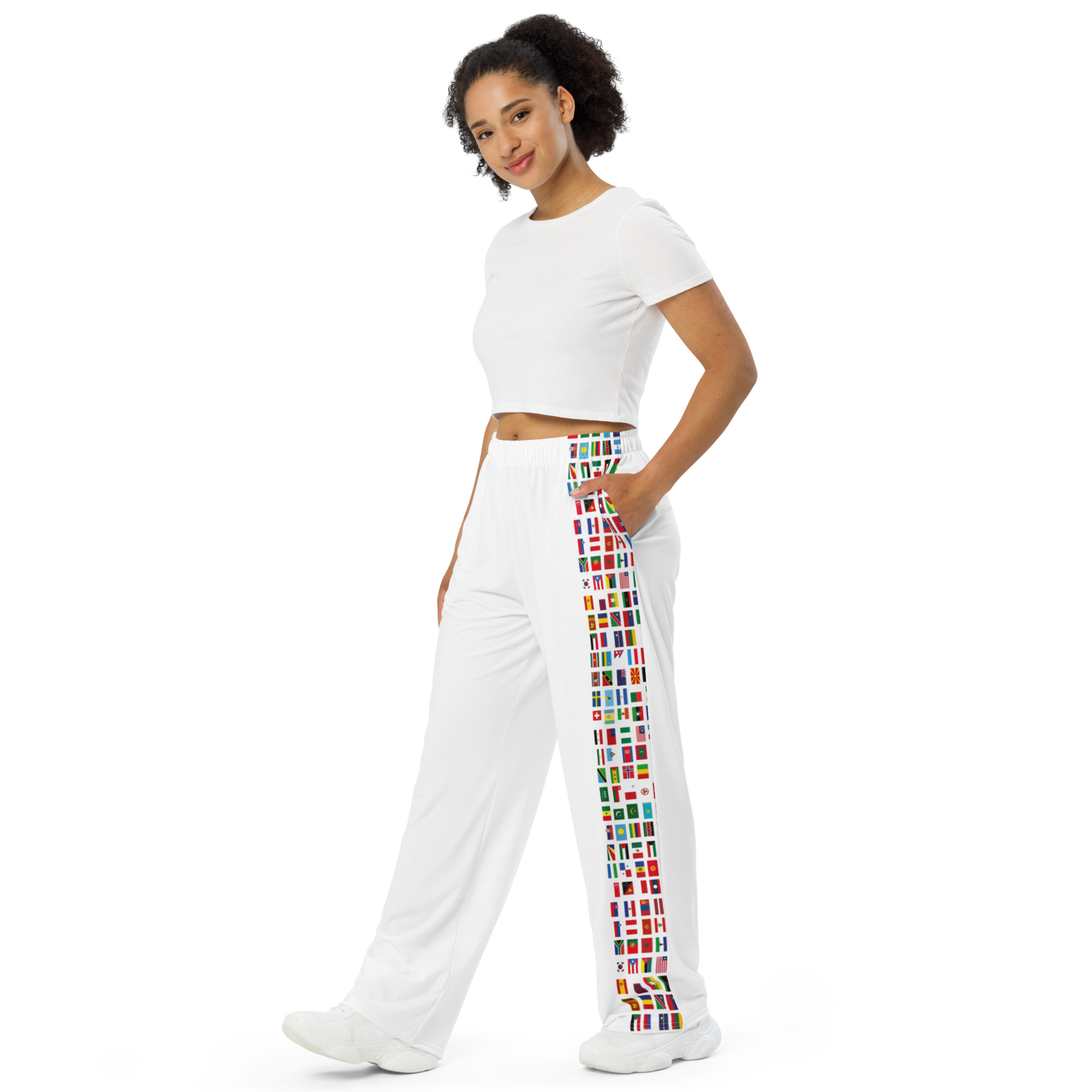White Women's Joggers with Flag Stripe